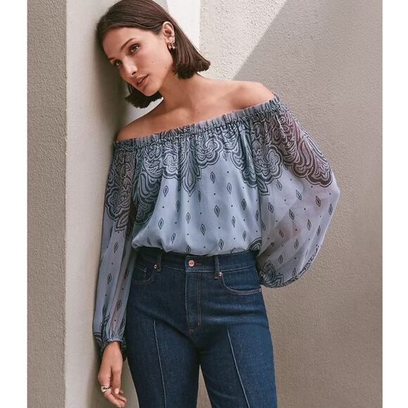 LOFT Tops - LOFT Paisley Off Shoulder Blouse NWT XL Ruffle Neck Boho Romantic Top